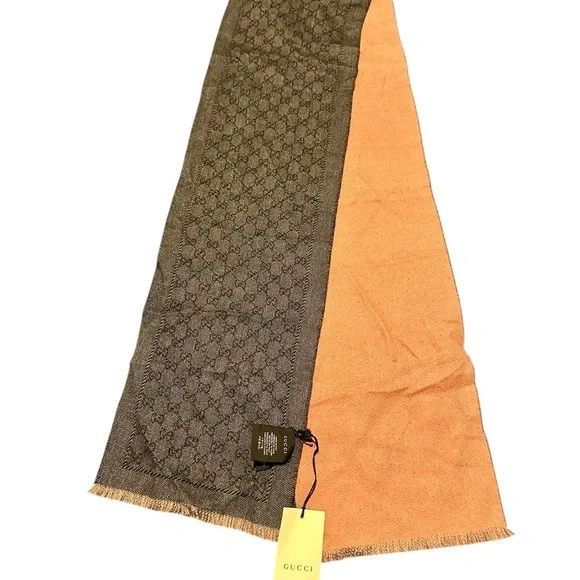 Gucci Men's Scarf in Rich Brown and Vibrant Orange, NWT - Picture 6 of 16